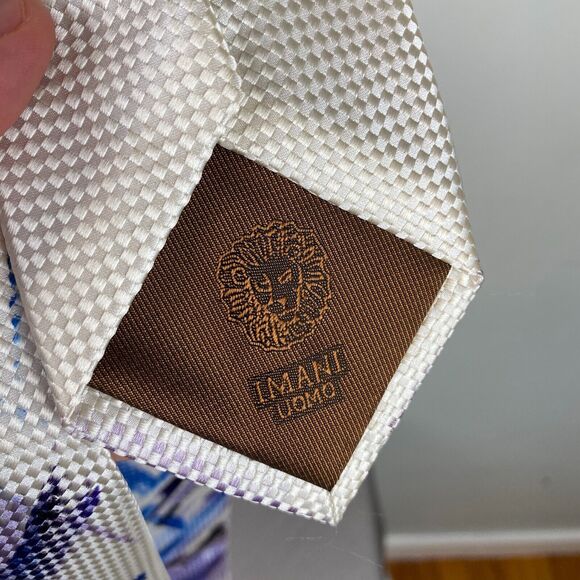 Imani Uomo Tie Men's 61x3.25 White Painted Unique Rare Medallion Signed Unique! - Picture 5 of 12